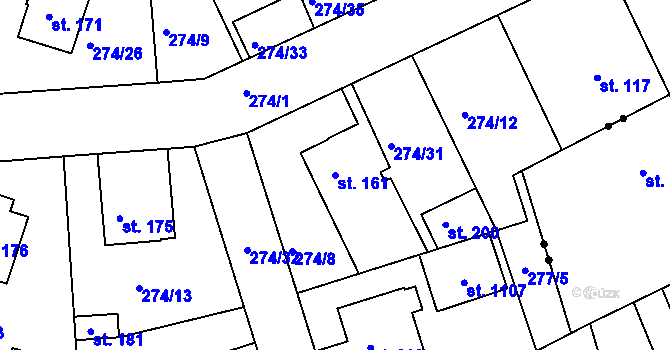 Parcela st. 161 v KÚ Věkoše, Katastrální mapa