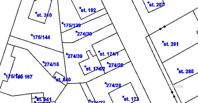 Parcela st. 174/1 v KÚ Věkoše, Katastrální mapa