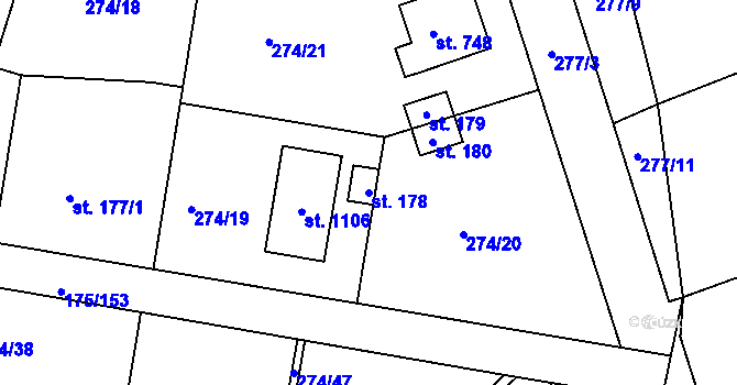 Parcela st. 178 v KÚ Věkoše, Katastrální mapa