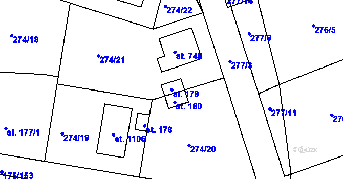 Parcela st. 179 v KÚ Věkoše, Katastrální mapa