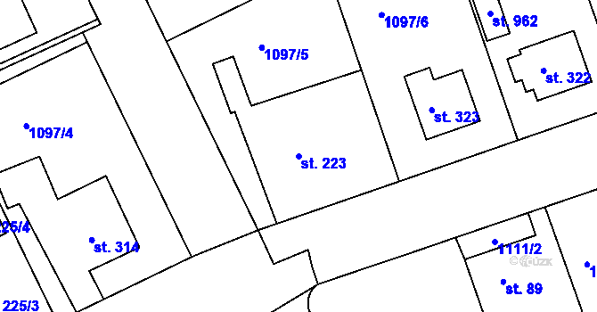Parcela st. 223 v KÚ Věkoše, Katastrální mapa