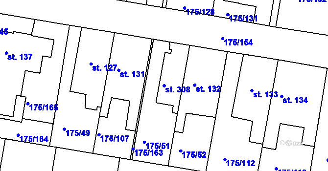 Parcela st. 308 v KÚ Věkoše, Katastrální mapa