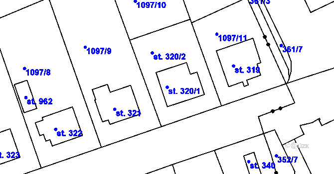 Parcela st. 320/1 v KÚ Věkoše, Katastrální mapa
