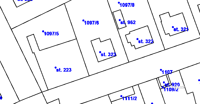 Parcela st. 323 v KÚ Věkoše, Katastrální mapa