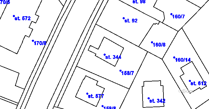 Parcela st. 344 v KÚ Věkoše, Katastrální mapa