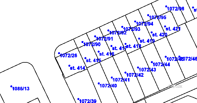 Parcela st. 416 v KÚ Věkoše, Katastrální mapa