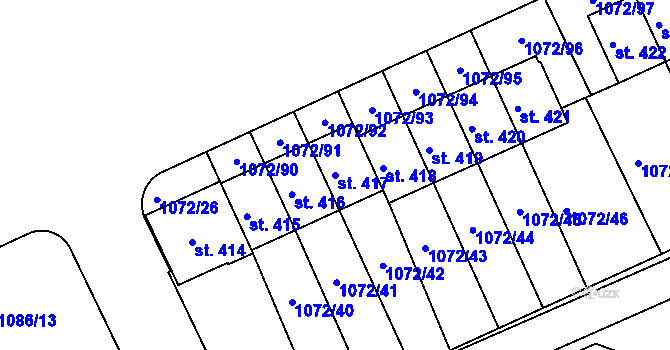 Parcela st. 417 v KÚ Věkoše, Katastrální mapa