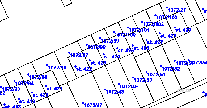 Parcela st. 424 v KÚ Věkoše, Katastrální mapa