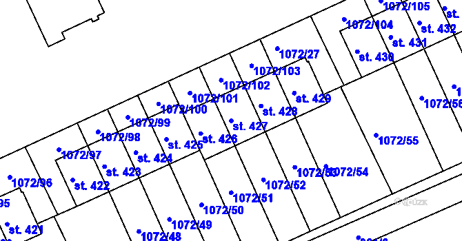 Parcela st. 427 v KÚ Věkoše, Katastrální mapa