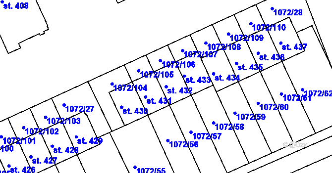 Parcela st. 432 v KÚ Věkoše, Katastrální mapa