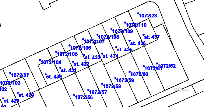 Parcela st. 434 v KÚ Věkoše, Katastrální mapa