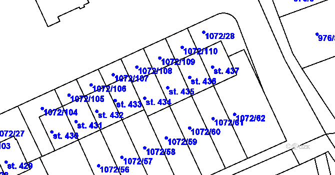 Parcela st. 435 v KÚ Věkoše, Katastrální mapa