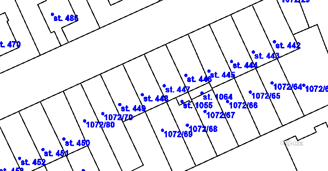 Parcela st. 447 v KÚ Věkoše, Katastrální mapa