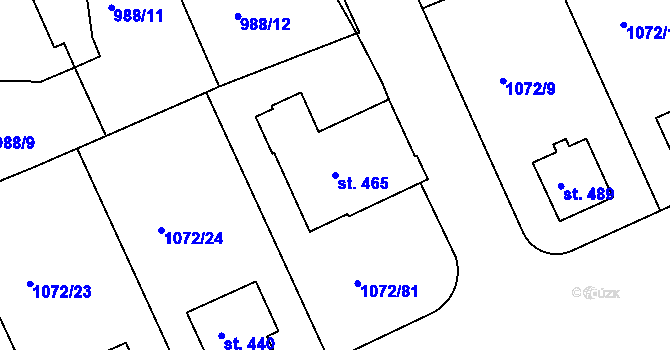 Parcela st. 465 v KÚ Věkoše, Katastrální mapa