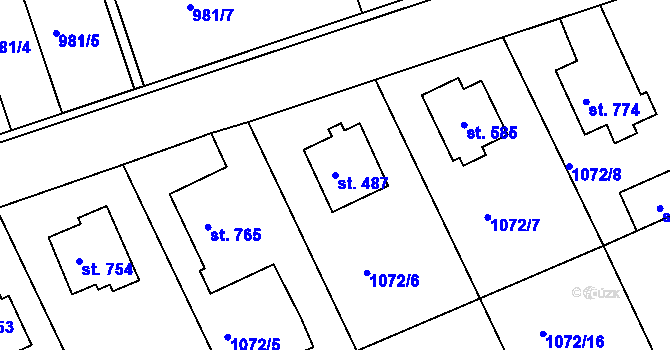 Parcela st. 487 v KÚ Věkoše, Katastrální mapa