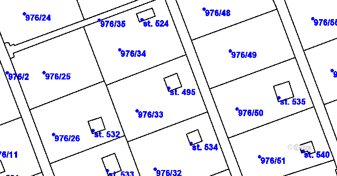 Parcela st. 495 v KÚ Věkoše, Katastrální mapa