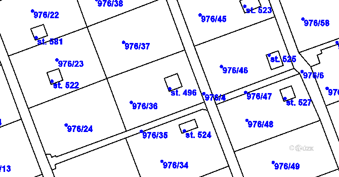 Parcela st. 496 v KÚ Věkoše, Katastrální mapa