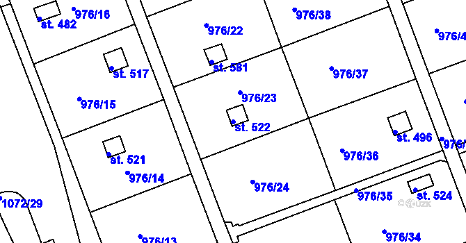 Parcela st. 522 v KÚ Věkoše, Katastrální mapa