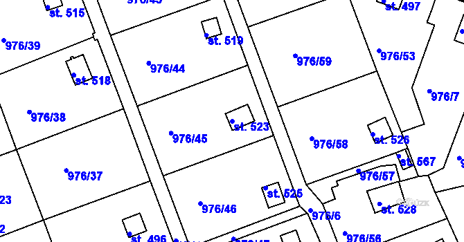 Parcela st. 523 v KÚ Věkoše, Katastrální mapa