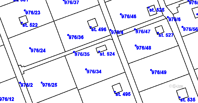 Parcela st. 524 v KÚ Věkoše, Katastrální mapa