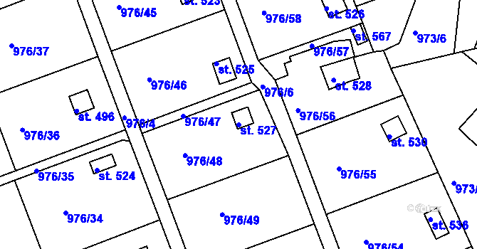 Parcela st. 527 v KÚ Věkoše, Katastrální mapa