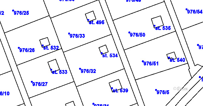 Parcela st. 534 v KÚ Věkoše, Katastrální mapa