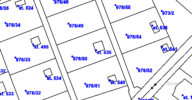 Parcela st. 535 v KÚ Věkoše, Katastrální mapa