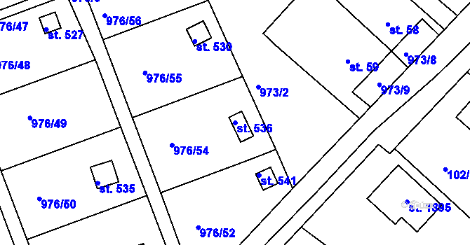 Parcela st. 536 v KÚ Věkoše, Katastrální mapa