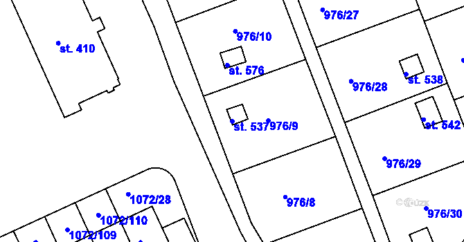 Parcela st. 537 v KÚ Věkoše, Katastrální mapa