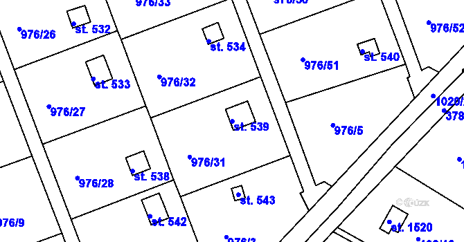 Parcela st. 539 v KÚ Věkoše, Katastrální mapa