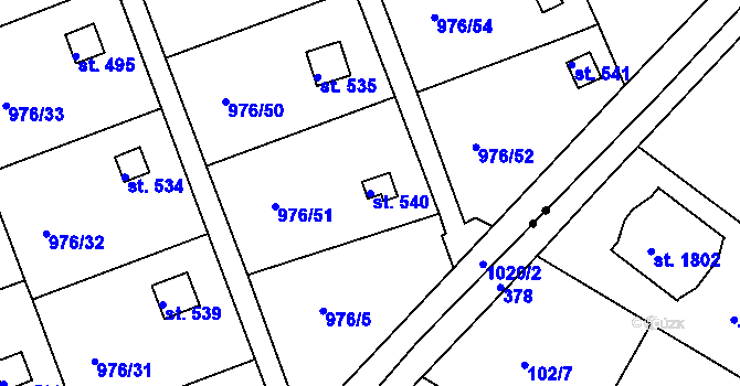 Parcela st. 540 v KÚ Věkoše, Katastrální mapa