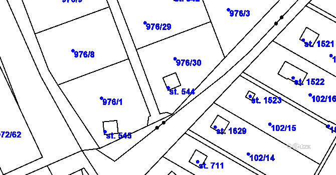 Parcela st. 544 v KÚ Věkoše, Katastrální mapa
