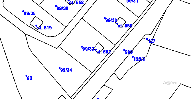 Parcela st. 562 v KÚ Věkoše, Katastrální mapa