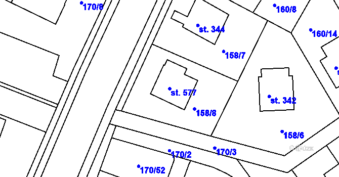 Parcela st. 577 v KÚ Věkoše, Katastrální mapa