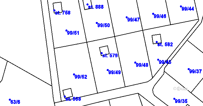 Parcela st. 579 v KÚ Věkoše, Katastrální mapa