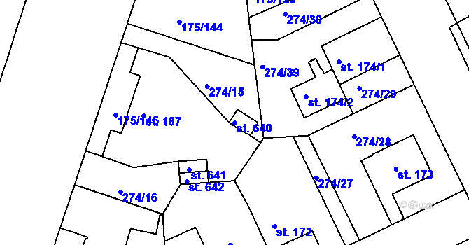 Parcela st. 640 v KÚ Věkoše, Katastrální mapa