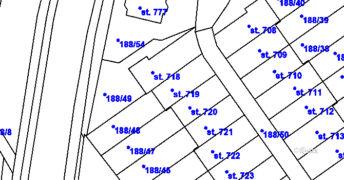 Parcela st. 719 v KÚ Věkoše, Katastrální mapa
