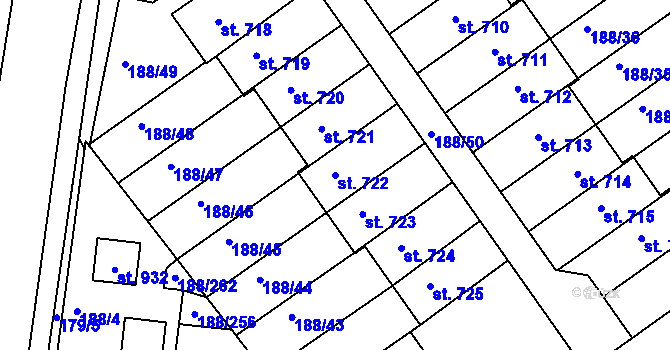 Parcela st. 722 v KÚ Věkoše, Katastrální mapa