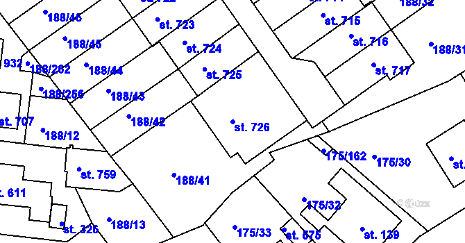 Parcela st. 726 v KÚ Věkoše, Katastrální mapa