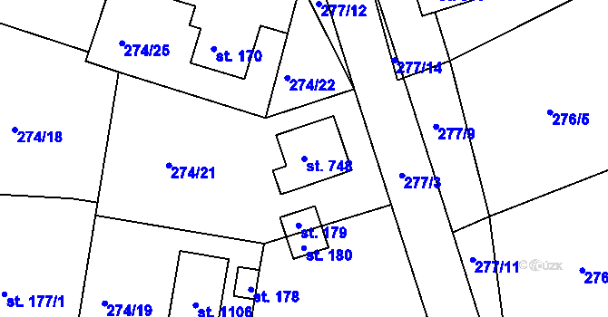 Parcela st. 748 v KÚ Věkoše, Katastrální mapa
