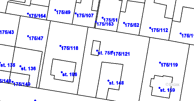 Parcela st. 755 v KÚ Věkoše, Katastrální mapa