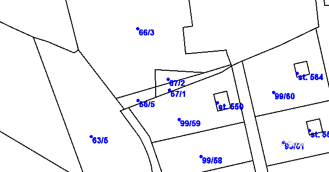Parcela st. 67/1 v KÚ Věkoše, Katastrální mapa