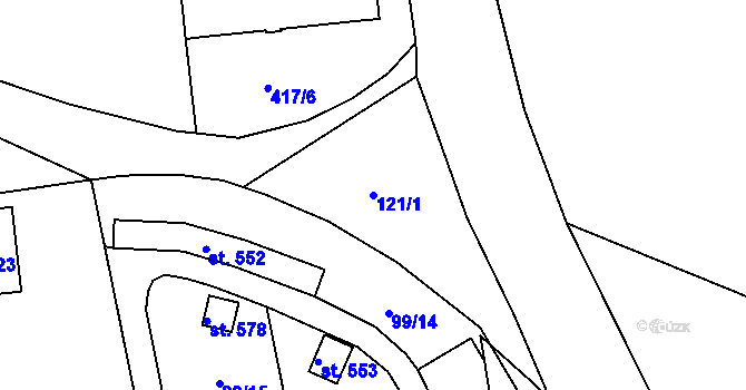 Parcela st. 121/1 v KÚ Věkoše, Katastrální mapa