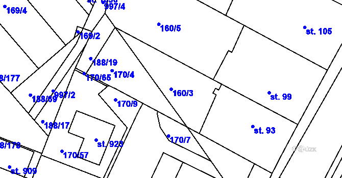 Parcela st. 160/3 v KÚ Věkoše, Katastrální mapa