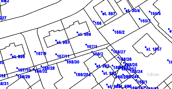 Parcela st. 167/1 v KÚ Věkoše, Katastrální mapa