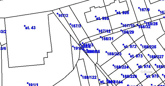 Parcela st. 168/3 v KÚ Věkoše, Katastrální mapa
