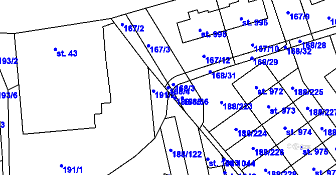Parcela st. 168/4 v KÚ Věkoše, Katastrální mapa