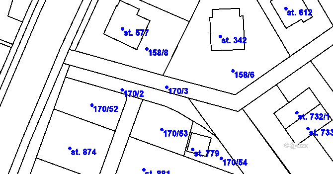 Parcela st. 170/3 v KÚ Věkoše, Katastrální mapa