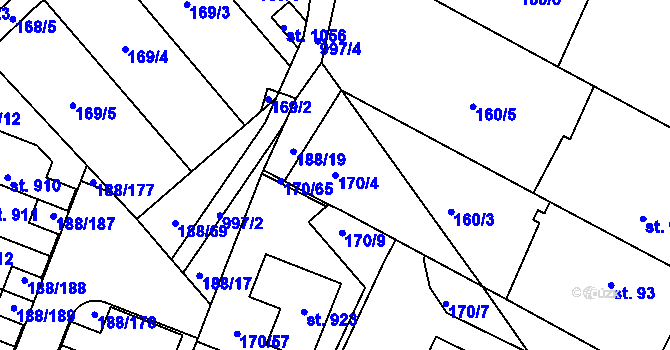 Parcela st. 170/4 v KÚ Věkoše, Katastrální mapa