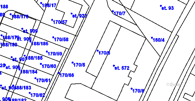 Parcela st. 170/6 v KÚ Věkoše, Katastrální mapa